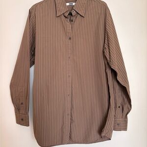 Lemaire Uniqlo U Brown Striped Button-Up Shirt